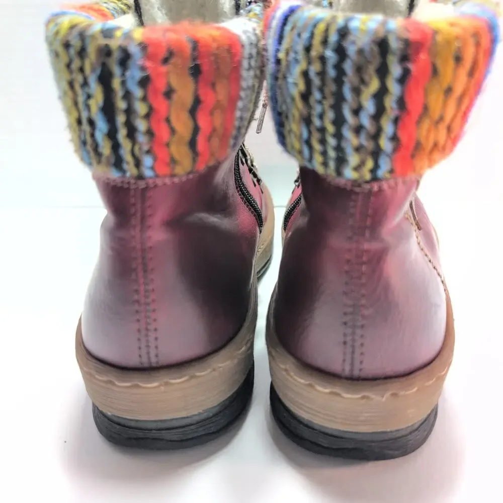 Rieker Felicitas Ankle Boots Red Sherpa Lined Side Zip Lace Up Women's 9 - Picture 6 of 8